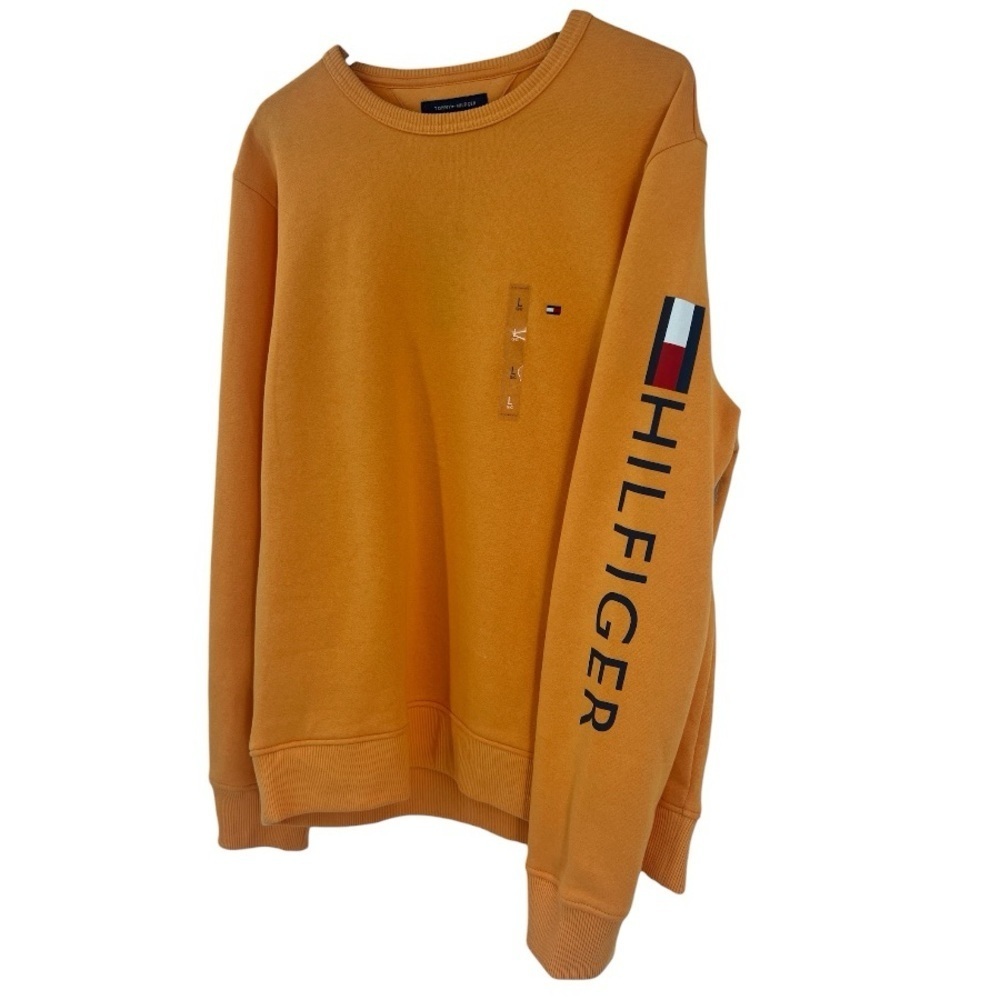 NWT Tommy Hilfiger Men's Orange Long Sleeve Pullover Crewneck Sweatshirt Logo L